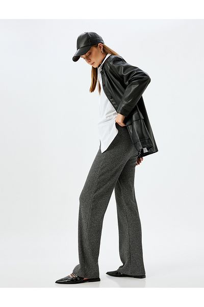 Koton Elastic Waist Wide Leg Ribbed Trousers