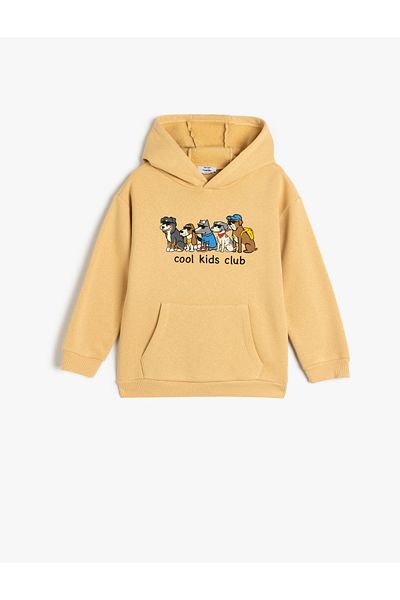 Koton Oversize Hooded Sweatshirt Dog Print Crew Neck Long Sleeve with Kangaroo Pocket