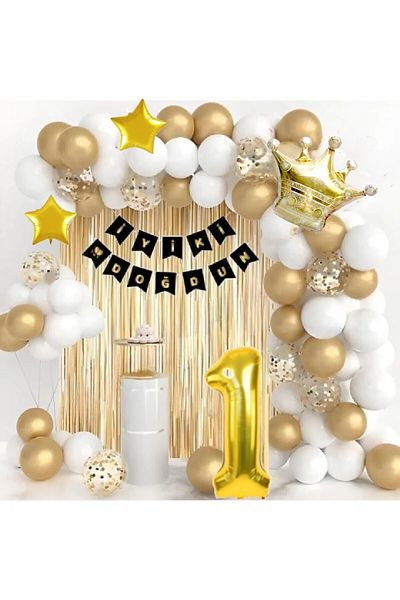 CUGY White Gold Star Concept 1 Year Old Themed Birthday Set Party Decoration for Boys and Girls