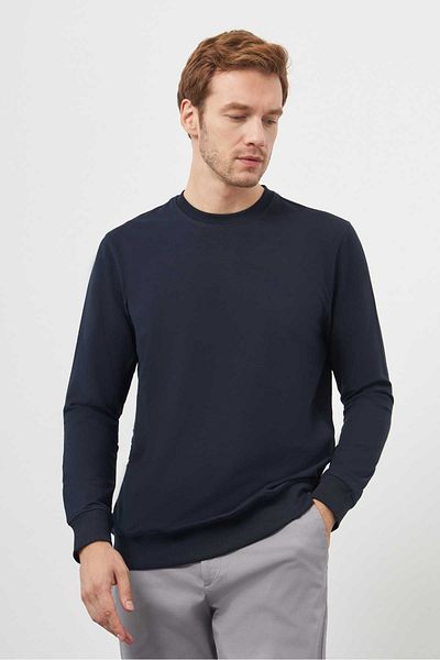 Morven Ανδρικό φούτερ με λαιμόκοψη Navy Blue Crew Dynamic Fit Relaxed Cut