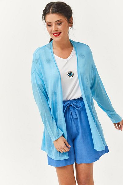 Ebsumu Tricotaj subțiri de damă vară albastru Cardigan și pareo
