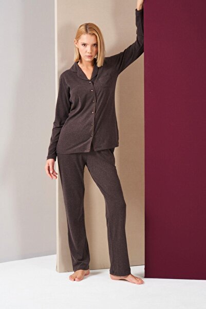 PJS Kadın Düğmeli Uzun Kol Pijama Takım