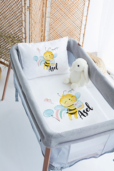 Lilabio %100 Pamuk Saten İsme Özel İsimli 70x120 Park Yatak Nevresim Seti Bal...