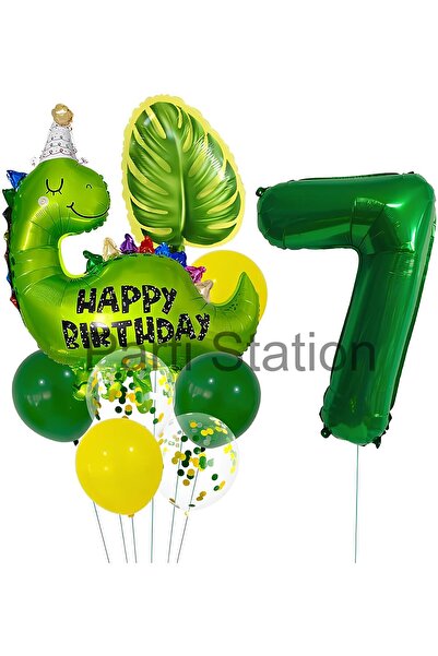Parti Station Yeşil Dinozor Konsept 7 Yaş Balon Set Jurassic Dinozor Tema Doğ...