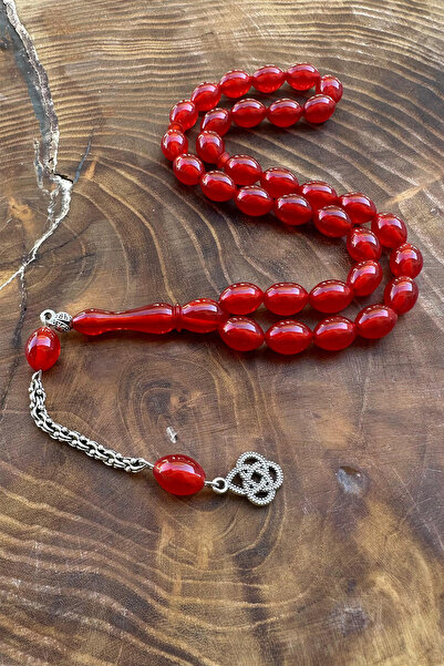 Agai Silver Love Knot Tassel Bezi Cut Κόκκινο Χρώμα Fire Amber Prayer Beads