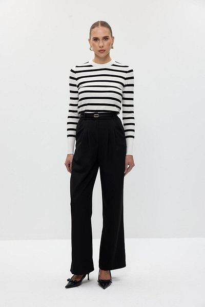 Tuba Butik Crew Neck Striped Knitwear Ecru Women's Sweater