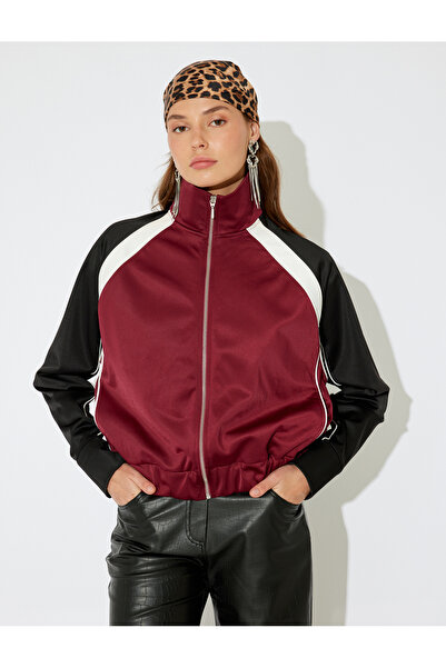 Koton Cu fermoar guler ridicat bloc de culoare Confortabil și confortabil Swea tricou