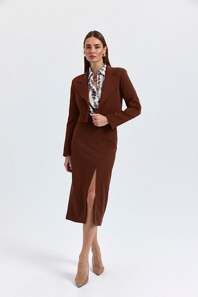 Tuba Butik Wadded Blazer Crop Brown Women's Jacket