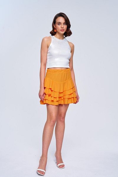 Tuba Butik Orange Mini Flounce Women's Skirt