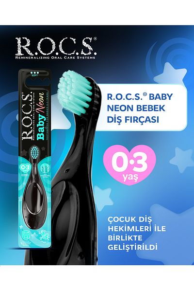 R.O.C.S. Baby Neon Extra Soft Toothbrush for 0-3 Years - Turquoise