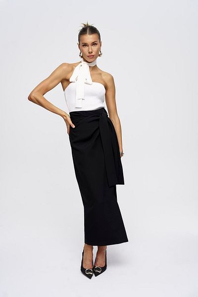 Tuba Butik Black Long Skirt with Lacing Detail and Slit