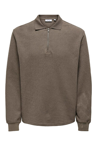Only & Sons ONSTREVOR LIFE REG LS POLO Fermuarlı Pamuk Erkek Kazak