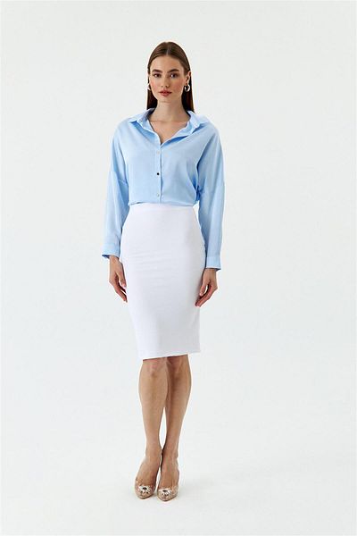 Tuba Butik Μίντι ριμπ λευκή pencil φούστα