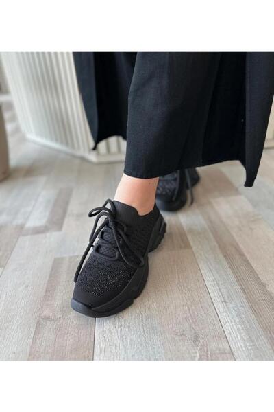 homiro Γυναικεία αθλητικά παπούτσια με κορδόνια με πέτρινο σχέδιο-Μαύρο