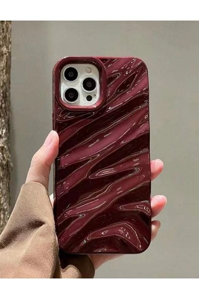 MİRAZ TASARIM iPhone 16 Promax Burgundy Wavy Soft Silicone Case