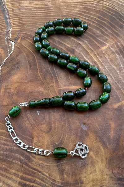 Agai Silver Любовна възелче с пискюли, капсулна форма, зелен цвят, пресован к...