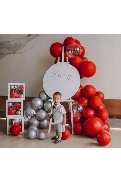 CUGY Mini Red and Silver Metallic Balloon Chain Birthday Party Decoration Set