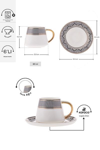 Karaca Set cești de cafea Globe pentru 6 persoane 80 ml
