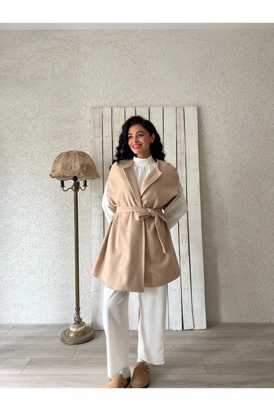 KÜÇÜĞÜM BUTİK Beige Stamp Poncho