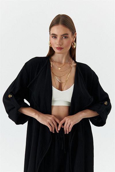 Tuba Butik Kimono negru de muselină pentru femei