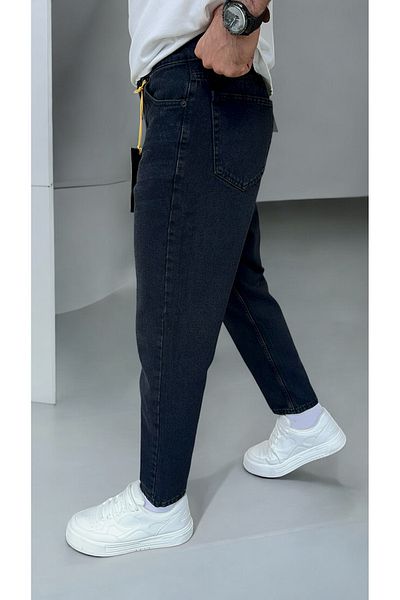 DENIM MAN Men's Black Striped Boyfriend Patterned Jean Pants
