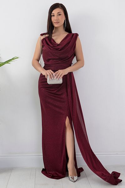 PULLIMM Glittery Degaje Collar Dress with Shoulder Accessories 39878