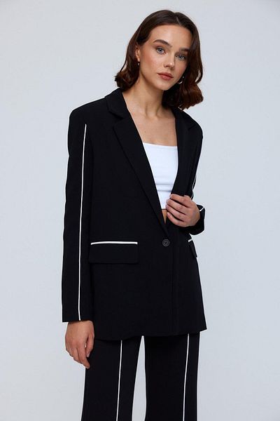 Tuba Butik Black Women's Set - Jacket and Trousers with Piping Detail