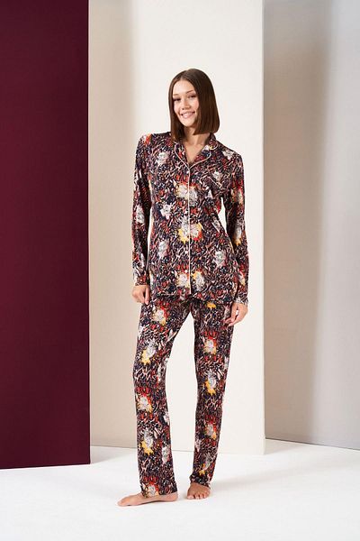 PJS Set de pijamale cu mânecă lungă cu nasturi pentru damă