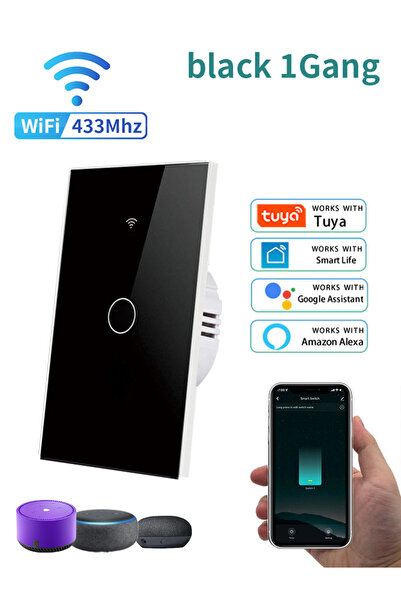 GGBEE مفتاح إضاءة ذكي Tuya WiFi أسود اللون، 1 عصابة، جهاز تحكم عن بعد، الولايات المتحدة 1/2/3/4 عصابة، لا يتطلب سلكًا محايدًا