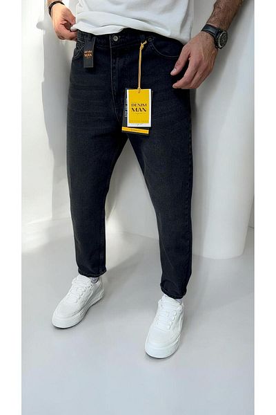 DENIM MAN Men's Black Striped Boyfriend Patterned Jean Pants