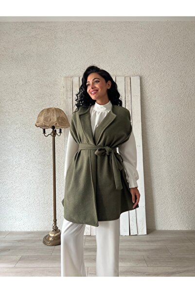 KÜÇÜĞÜM BUTİK Khaki Green Stamped Poncho