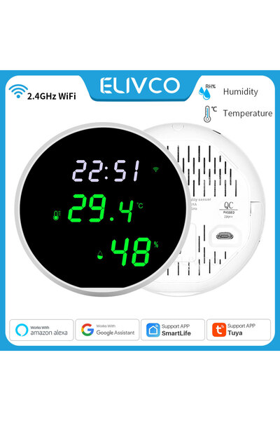 Choice جهاز استشعار درجة الحرارة والرطوبة Tuya WiFi، مقياس حرارة الرطوبة الذك...