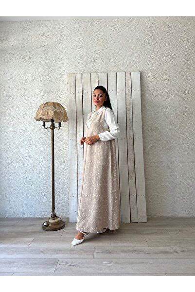 KÜÇÜĞÜM BUTİK Φόρεμα σε μπεζ Tweed A-Cut Gilet