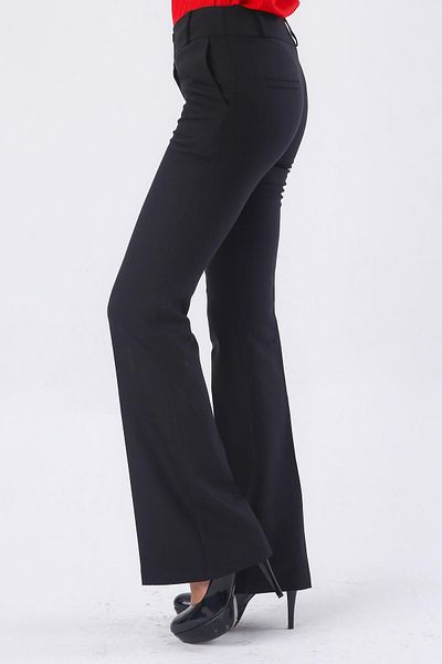 Jument Pantaloni de damă din țesătură lycra spaniolă cu buzunare, cu curele groase - negri