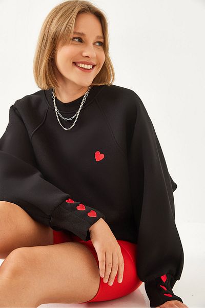 Bianco Lucci Dámská mikina s vyšívaným srdcem a výstřihem se třemi vlákny 60251933