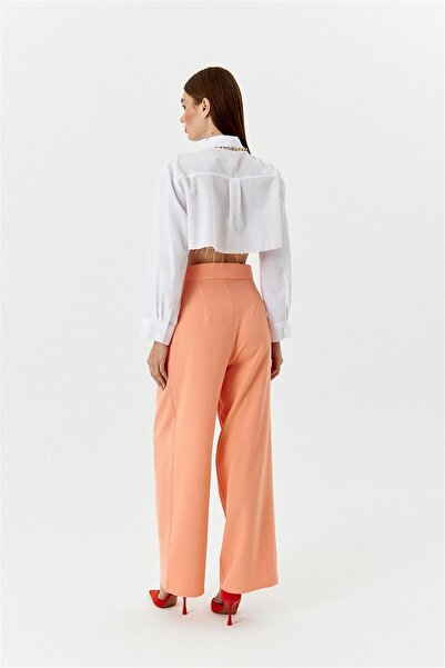 Tuba Butik Velcro Detailed Palazzo Fawn Women's Trousers