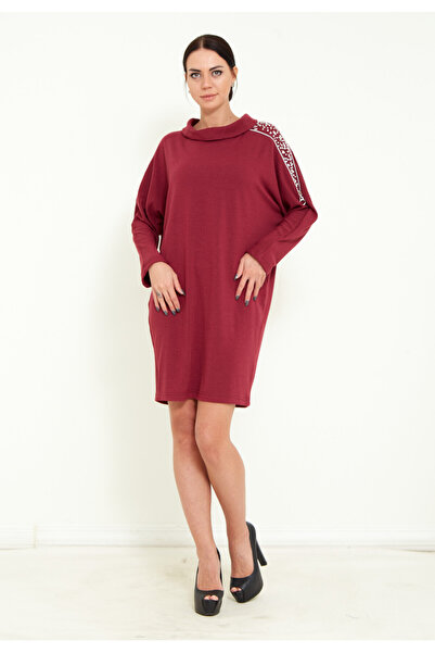 Favori Tekstil Kadın Taş Işlemeli Tasarım Midi Elbise