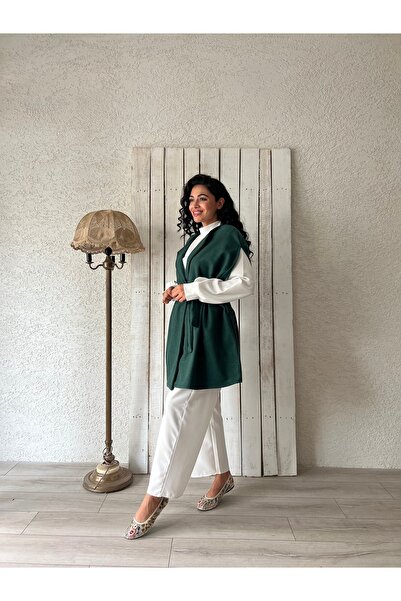 KÜÇÜĞÜM BUTİK Emerald Green Stamped Poncho