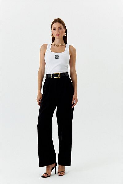 Tuba Butik Clamp High Waist Palazzo Black Women's Trousers