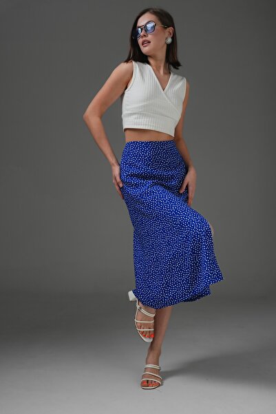 Saade Синя спідниця середньої довжини з розрізом і деталями