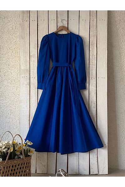 KÜÇÜĞÜM BUTİK Μακρύ φόρεμα Saks Blue Poplin Flared