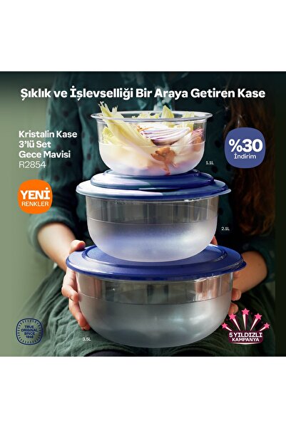 Tupperware Kristalin Kase Servis Set Gece Mavisi 1.1L -2.1L 3.5L