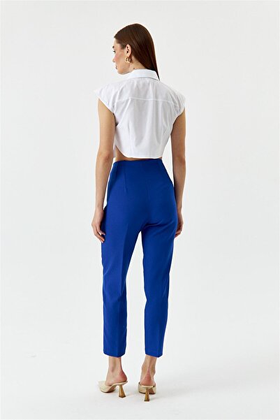 Tuba Butik High Waist Flat Saks Blue Women's Trousers