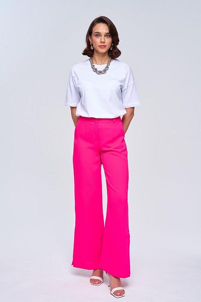 Tuba Butik Slit Detailed Wide Leg Dark Pink Women's Trousers