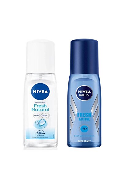 NIVEA Men Fresh Active Deodorant 75 ml + Fresh Natural Kadın Deodorant Pump Sprey 75 ml