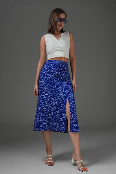 Saade Синя спідниця середньої довжини з розрізом і деталями
