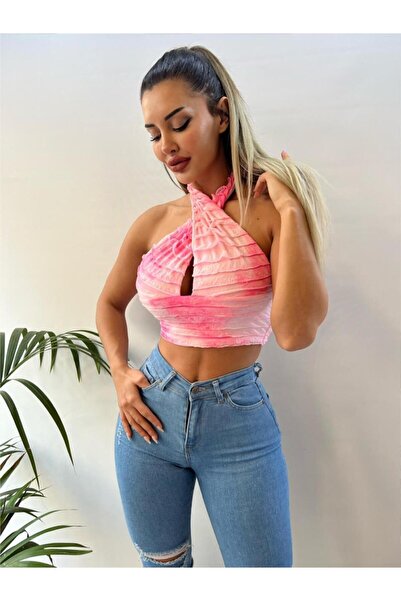 pink and pink Powder Batik Pattern Imported Lycra Fabric Bustier