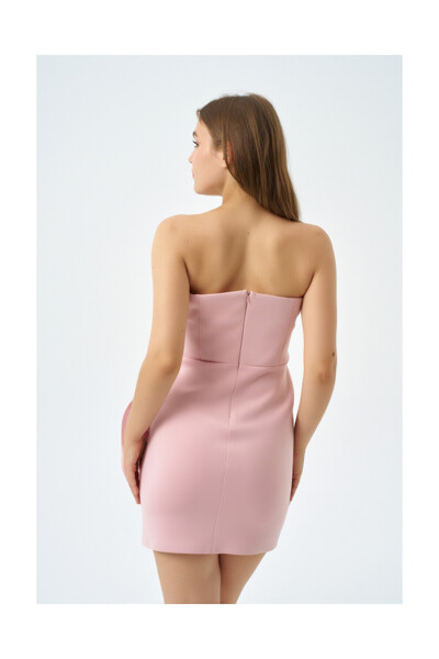 Favori Tekstil Skuba Kumaş Mini Boy Gül Detaylı Straplez Abiye Elbise