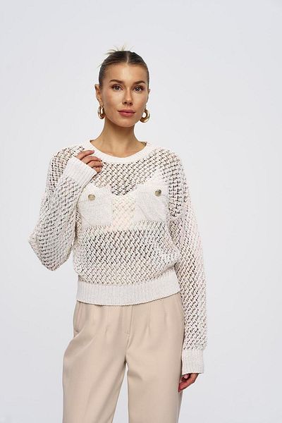 Tuba Butik Pulover de damă cu buzunar ajurat de culoare piatră