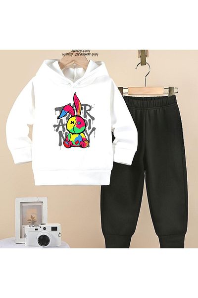 BENROMA Πολύχρωμο σετ παιδικής φόρμας με στάμπα Rabbit - Unisex Oversize